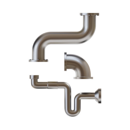 Realistic Detailed 3d Steel Metallic Pipes Set Isolated on White Background . Vector illustration of Water and Gas Pipeline Elementsのイラスト素材