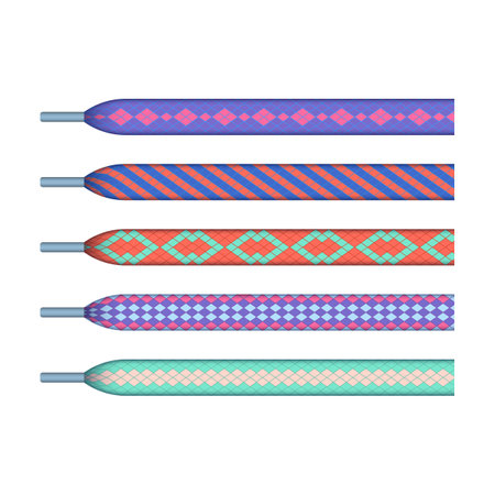 Realistic Detailed 3d Color Different Shoelace Combined Set Isolated on a White Background. Vector illustration of Textile Ropeのイラスト素材