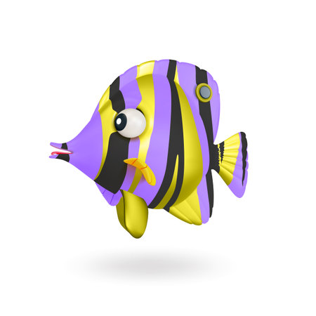 3d Color Cute Sea Fish Cartoon Style Tropical Underwater Aquatic Creature. Vector illustration of Mascot Tropical Fishのイラスト素材