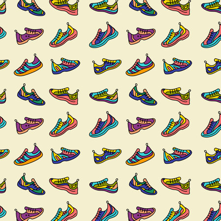 Sneaker Shoes Color Thin Line Seamless Pattern Background for Web and App Design. Vector illustration of Sport Shoesのイラスト素材