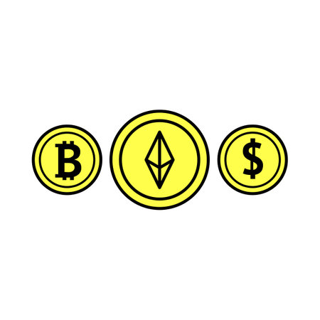 Gold Coins Thin Line Icon Set Cryptocurrency Concept. Vector illustration of Bitcoin Currency on Future Internetのイラスト素材