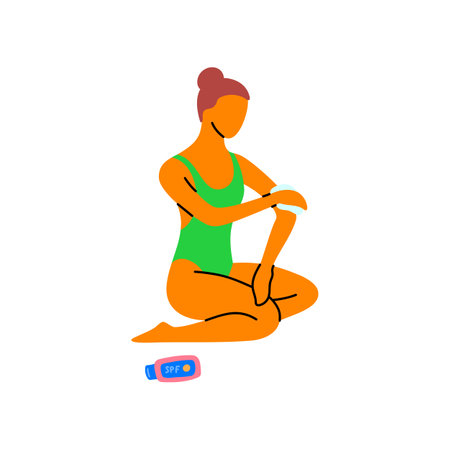 Cartoon Color Character Woman on Beach Summer Vacation Concept Element Flat Design Style. Vector illustration of Sunbathing Girlのイラスト素材