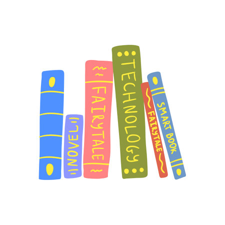 Cartoon Color Stack Different Stack Books and Tutorials Set Element Home Inside Interior Concept Flat Design Style. Vector illustration of Bookのイラスト素材
