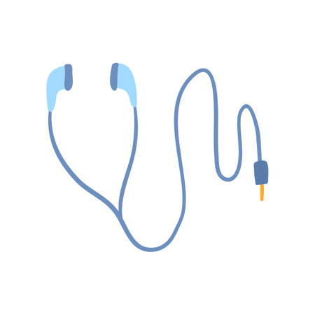 Cartoon Color Earphones with Connector for Mobile Phone Concept Flat Design Style Isolated Object on a White. Vector illustrationのイラスト素材