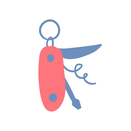 Cartoon Color Compact Swiss Folding Knife or Penknife Concept Flat Design Style. Vector illustration of Multi-tool Instrumentのイラスト素材