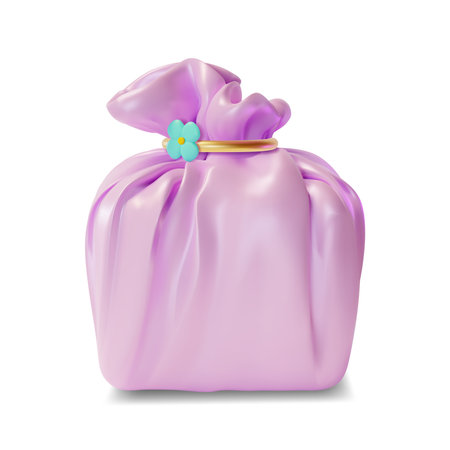 3d Korea Gift Box Traditional Wrapping Cloth Packaging Cartoon Style Symbol of Lunar New Year and Chuseok. Vector illustrationのイラスト素材