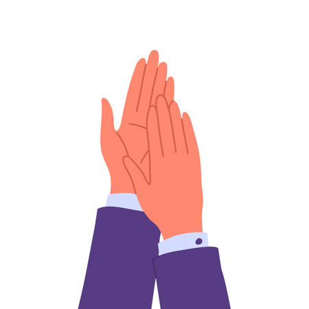 Cartoon Color Male Clapping Human Hands Icon Celebration and Success Concept Flat Design Style. Vector illustration of Man Applauseのイラスト素材