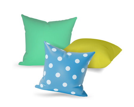 3d Different Types Pillows Set Cartoon Style. Vector illustration of Pillow or Cushion for Sofa and Bedのイラスト素材