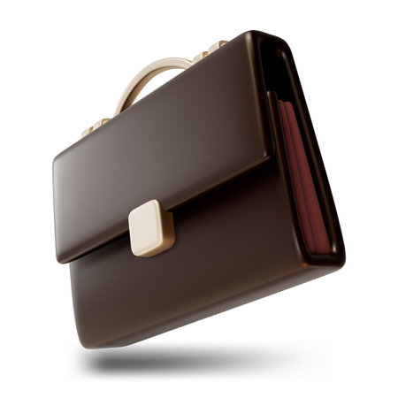 3d Office Work Briefcase Cartoon Style Male Brown Bag for Documents with Lock Isolated on a White Background. Vector illustrationのイラスト素材