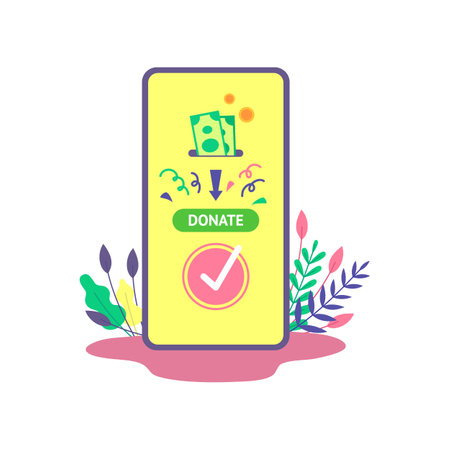 Cartoon Color Mobile Phone Online Application Donation Concept Flat Design Style. Vector illustration of Smartphone Screenのイラスト素材