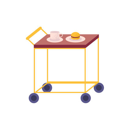 Cartoon Color Table on Wheels with Coffee Cup Concept Element Home Inside Interior Concept Flat Design Style. Vector illustrationのイラスト素材