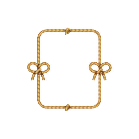 Realistic Detailed 3d Natural Jute Hemp Rope Frame Rectangular Shape Isolated on a White Background for Invitation. Vector illustrationのイラスト素材