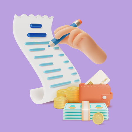 3d Budget Planning Managing Income and Expenses Business Concept Cartoon Style. Vector illustration of Budgeting Controlのイラスト素材