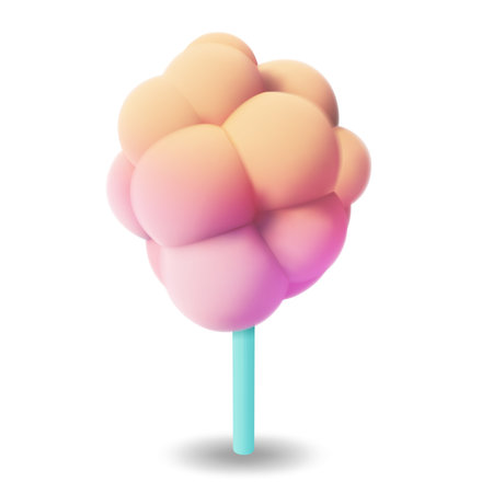 3d Cotton Candy Cartoon Style Dessert Isolated on a White Background. Vector illustration of Sweet Sugar Cloud on Stickのイラスト素材