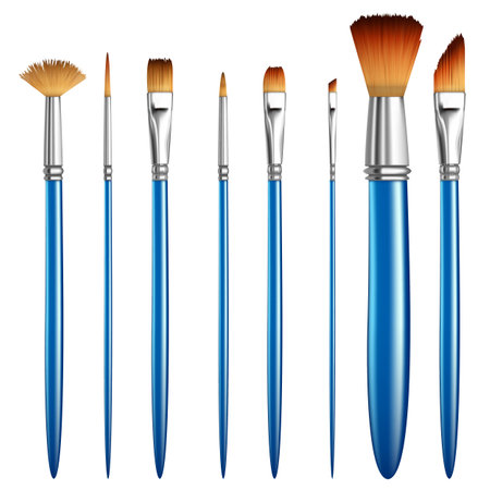 Realistic Detailed 3d Different Artist Paintbrushes Set Isolated on White Background. Vector illustration of Professional Paint Brushesのイラスト素材