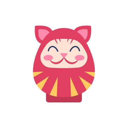 Cartoon Color Japanese Toy Daruma Neko Flat Design Style Isolated on a White Background . Vector illustration of Traditional Doll Bodhidharmaのイラスト素材