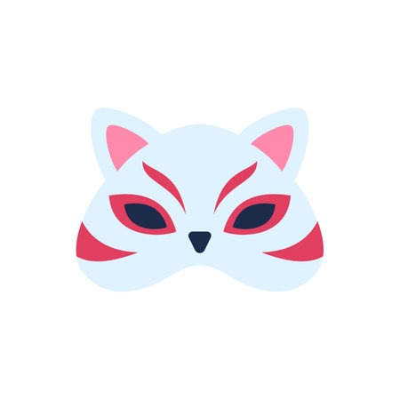 Cartoon Color Half Japanese Kitsune Mask Flat Design Style Isolated on a White Background . Vector illustration of Fox Demon Element Costumeのイラスト素材