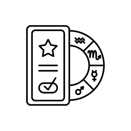 Astrology and Zodiac Sign Application Black Thin Line Icon Concept. Vector illustration of Mobile Phone Display Screenのイラスト素材
