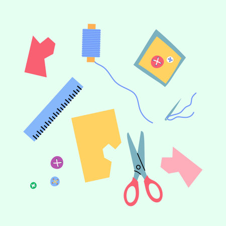 Cartoon Color Sewing and Applique Element Set Concept Flat Design Style Include of Thread, Needle...
