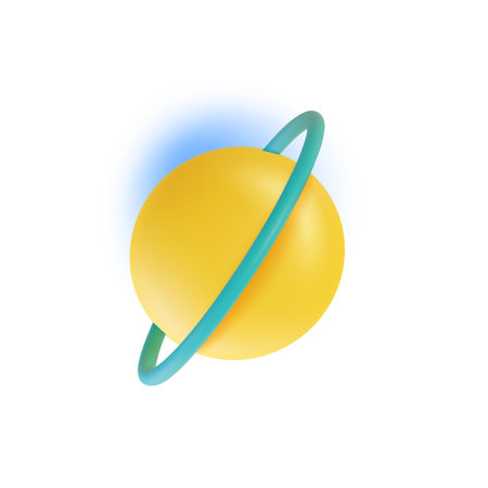 3d Yellow Planet with Blue Ring Around Cartoon Style Isolated on a White Background. Vector illustrationのイラスト素材