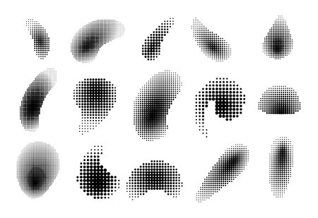 Different Type Halftone Dots Curved Gradient Shapes Design Elements Isolated on White Background . Vector illustrationのイラスト素材