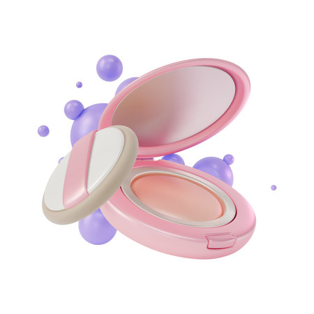 3d Face Powder in Pink Round Plastic Case with Mirror and Sponge Cartoon Design Style Isolated on a White Background. Vector illustrationのイラスト素材