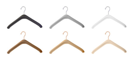 3d Different Color Hangers Set Cartoon Design Style Isolated on a White Background. Vector illustration of Hangerのイラスト素材