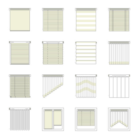 Window Blind, Curtain and Jalousie Thin Line Icon Set. Vectorのイラスト素材