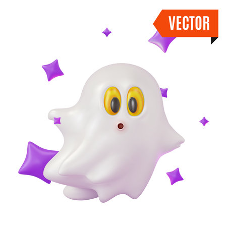 3d Mascot Fly Ghost Halloween Concept Cartoon Design Style. Vectorのイラスト素材