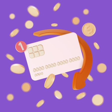 3d Financial and Banking Services Cashback Concept Credit Card and Falling Coins Cartoon Design Style. Vectorのイラスト素材