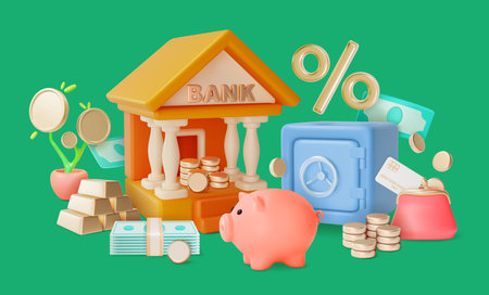 3d Growth of Deposit Concept Background Cartoon Design Style. Vectorのイラスト素材