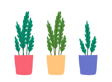 Cartoon Color Indoor Plant Pot Set Interior Element Concept Flat Design Style Isolated on a White Background. Vector illustrationのイラスト素材