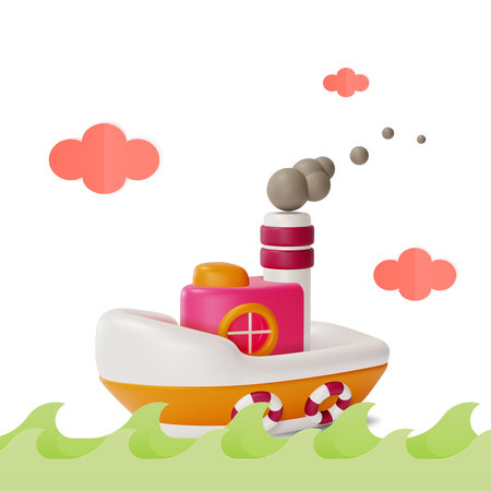 3d Ship Travel and Tourism Concept Cartoon Design Style. Vectorのイラスト素材