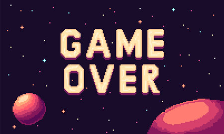 Cartoon Color Pixelated 8 Bit Game Over Screen Background. Vectorのイラスト素材