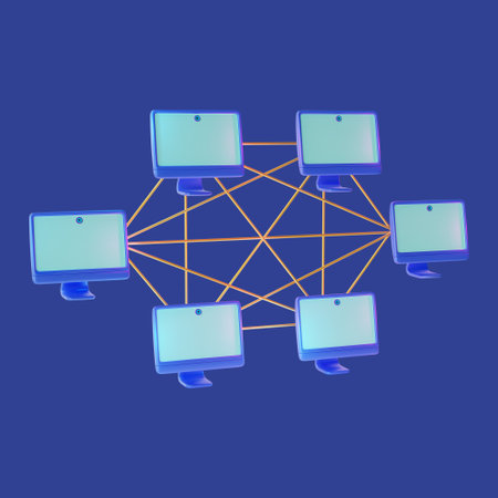 3d Decentralized Financial System Blockchain Technology Cartoon Design Style. Vectorのイラスト素材