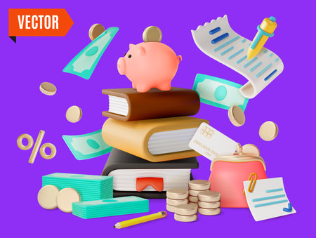3d Banking Education Learning From Experts Concept Background Cartoon Design Style. Vectorのイラスト素材