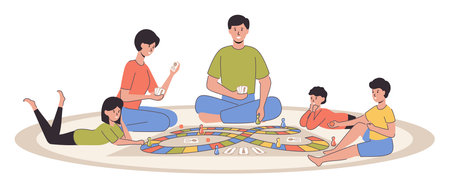 Cartoon Color Characters Family Together Playing Game Concept. Vectorのイラスト素材