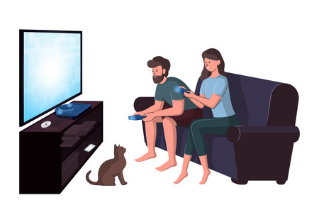 Cartoon Color Characters People Couple Playing Game Isolated on a White. Vectorのイラスト素材