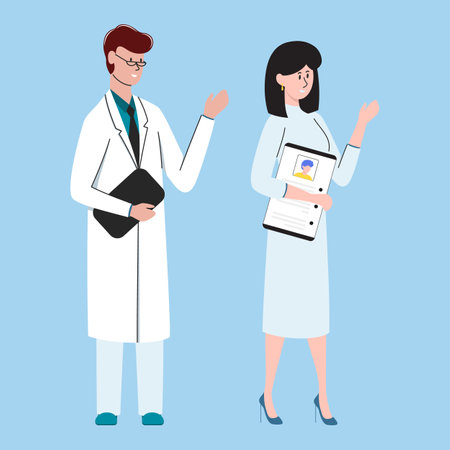 Cartoon Color Characters People Female and Male Doctor Concept. Vector