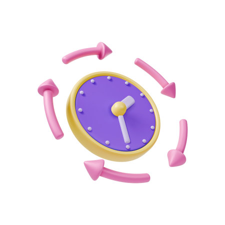 3d Clock with Round Arrows Around Time Keeping Concept Cartoon Design Style. Vector