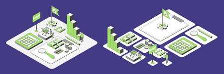 Cartoon Color Calculations and Budget with Separate Set Growth Marketing Concept 3d Isometric View...