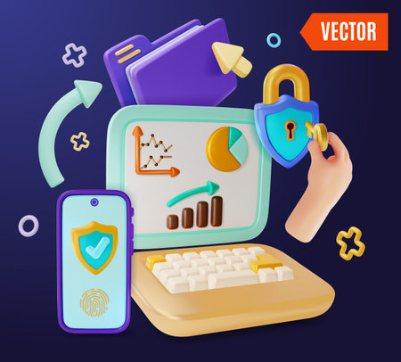 3d Unlock Your Security Concept Background Cartoon Design Style. Vectorのイラスト素材