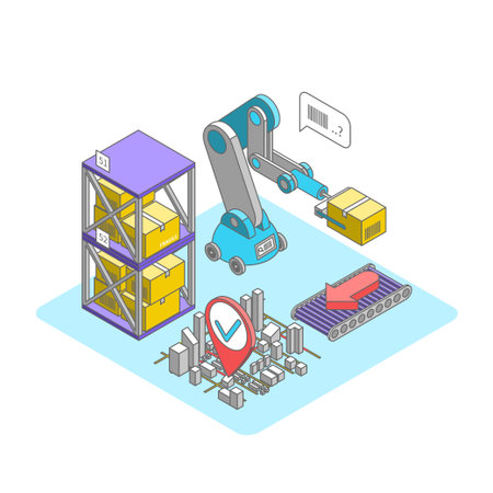 Cartoon Color Storehouse Logistics and Fast Delivery Service Concept 3d Isometric View Line Elements. Vector illustrationのイラスト素材