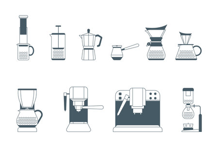 Pouring Method for Cold Coffee Brewing Concept. Vector illustration of Glass Pour-over Drip Kettle and Cupのイラスト素材
