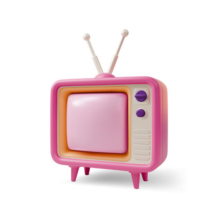 3d Colorful Retro Television Analog Device Concept Cartoon Design Style Isolated on a White Background. Vector illustration of TV with Antennaのイラスト素材