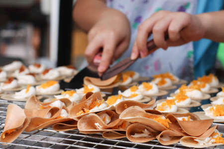 One off the famous home made Thai crispy pancakeの写真素材