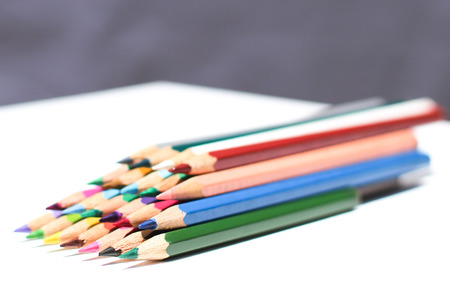 Colouring pencils that have been used for workの写真素材