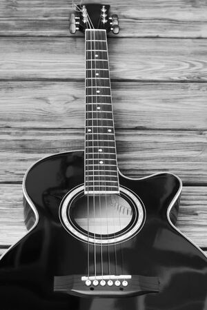 Acoustic Guitar in black and white the music roomの写真素材