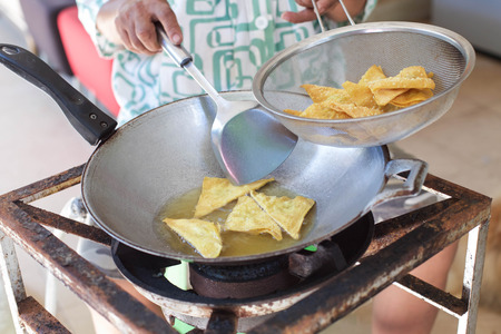 Homemade deep Fried Wonton in the kitchenの写真素材