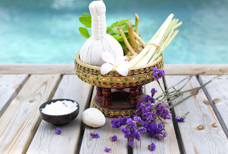Spa accessories with thai herb  and flowerの写真素材